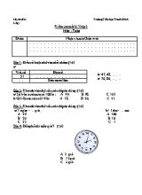 Đề kiểm tra cuối học kì I Toán lớp 2 - Trường Tiểu học Thanh Bình